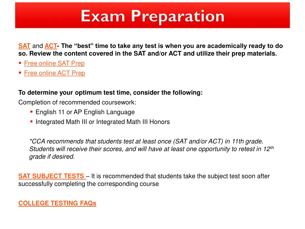 sat and act the best time to take any test
