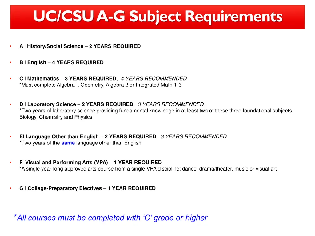 uc csu a g subject requirements