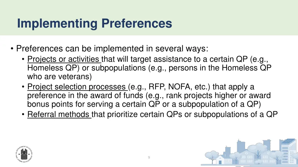 implementing preferences