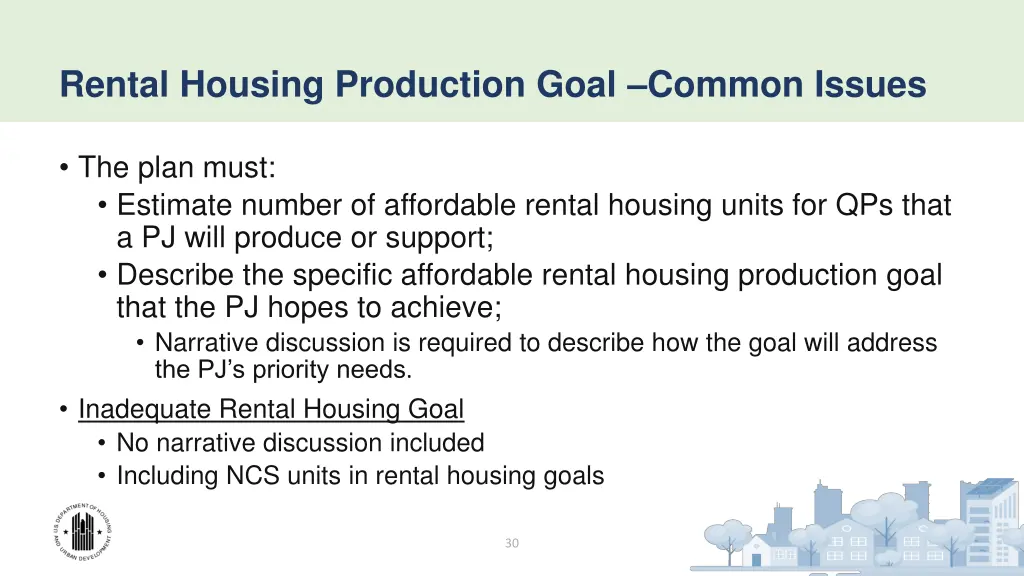 rental housing production goal common issues