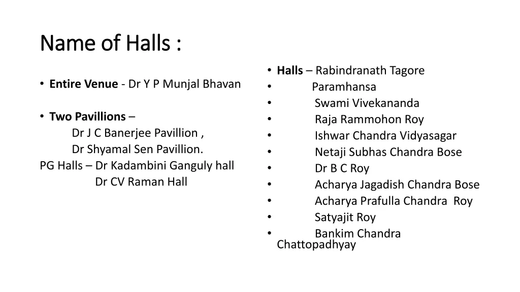 name of halls name of halls