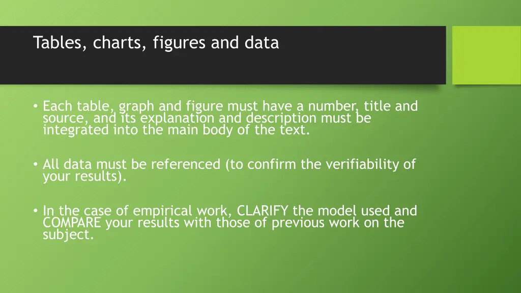 tables charts figures and data