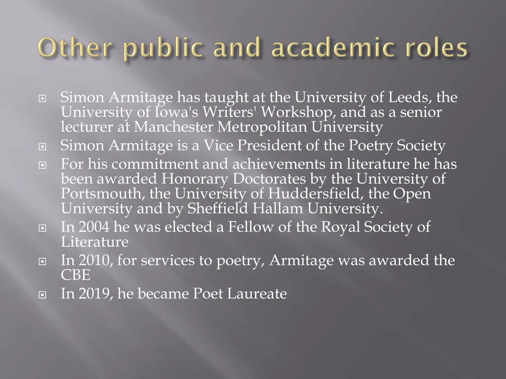 simon armitage has taught at the university