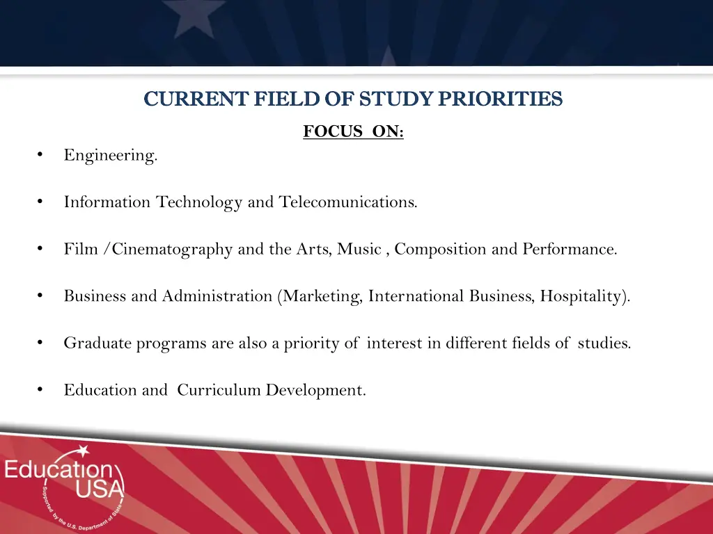 current field of study priorities current field
