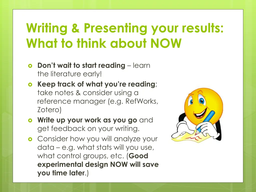 writing presenting your results what to think