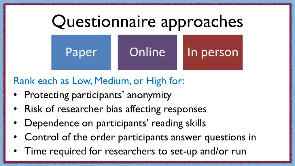 questionnaire approaches 1