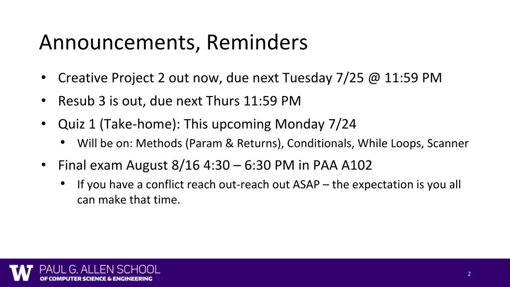 announcements reminders