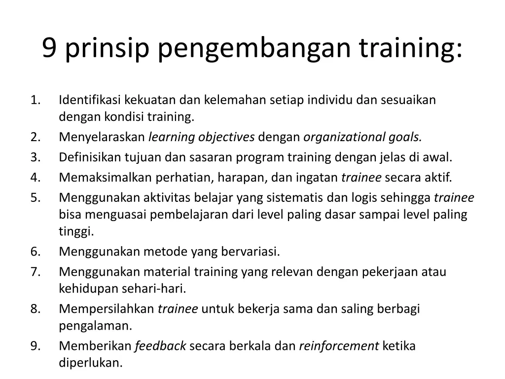 9 prinsip pengembangan training