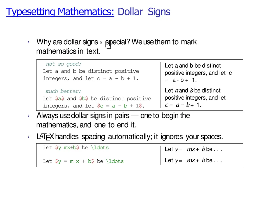 typesetting mathematics dollar signs