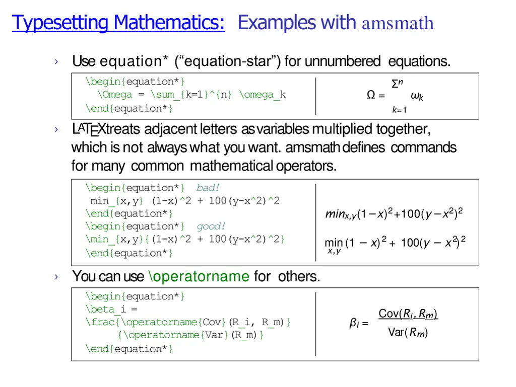 typesetting mathematics examples with amsmath