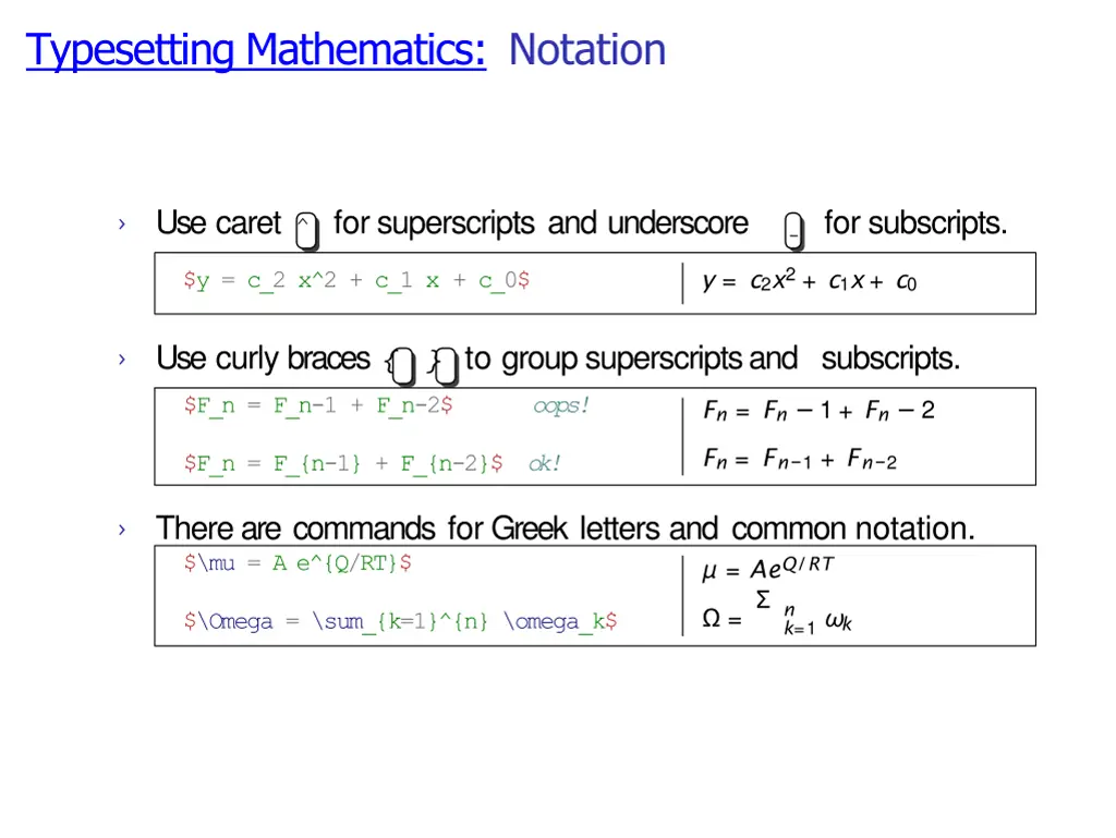 typesetting mathematics notation