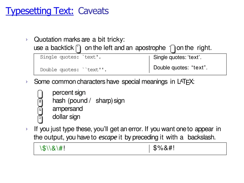typesetting text caveats