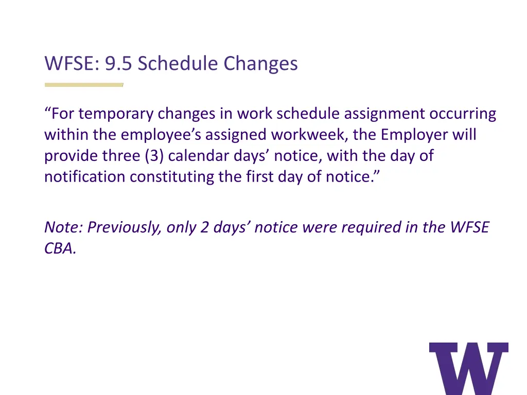 wfse 9 5 schedule changes