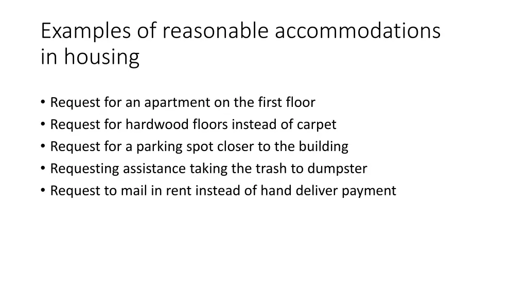 examples of reasonable accommodations in housing