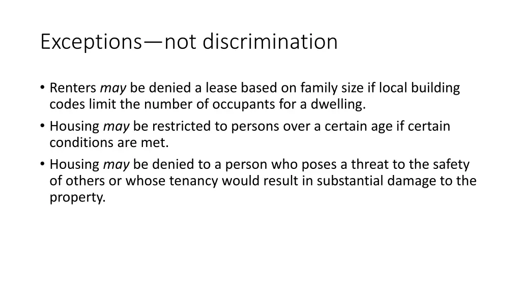 exceptions not discrimination