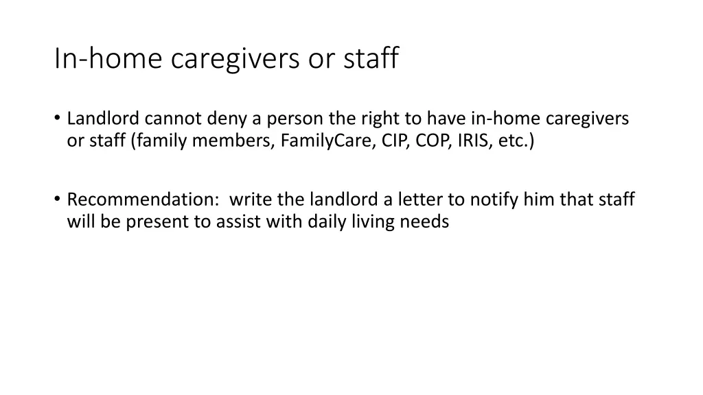 in home caregivers or staff
