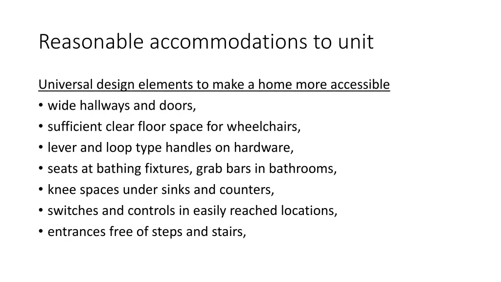 reasonable accommodations to unit 1