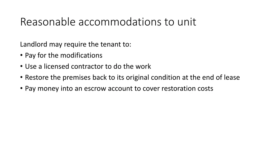 reasonable accommodations to unit 2