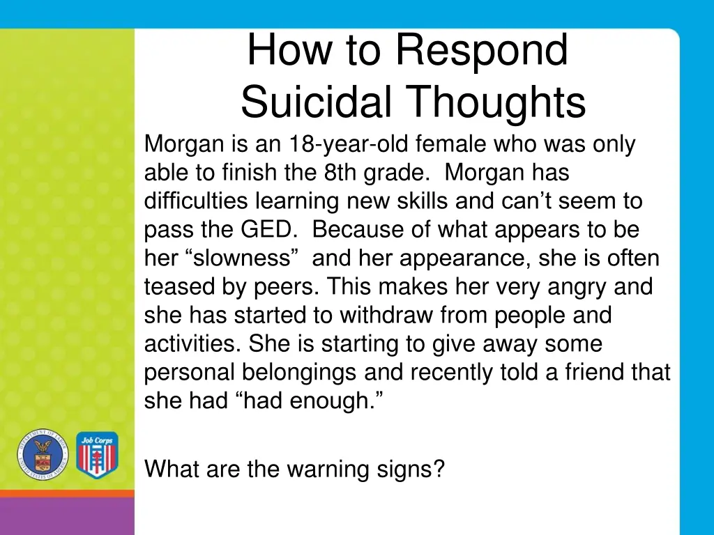 how to respond suicidal thoughts morgan