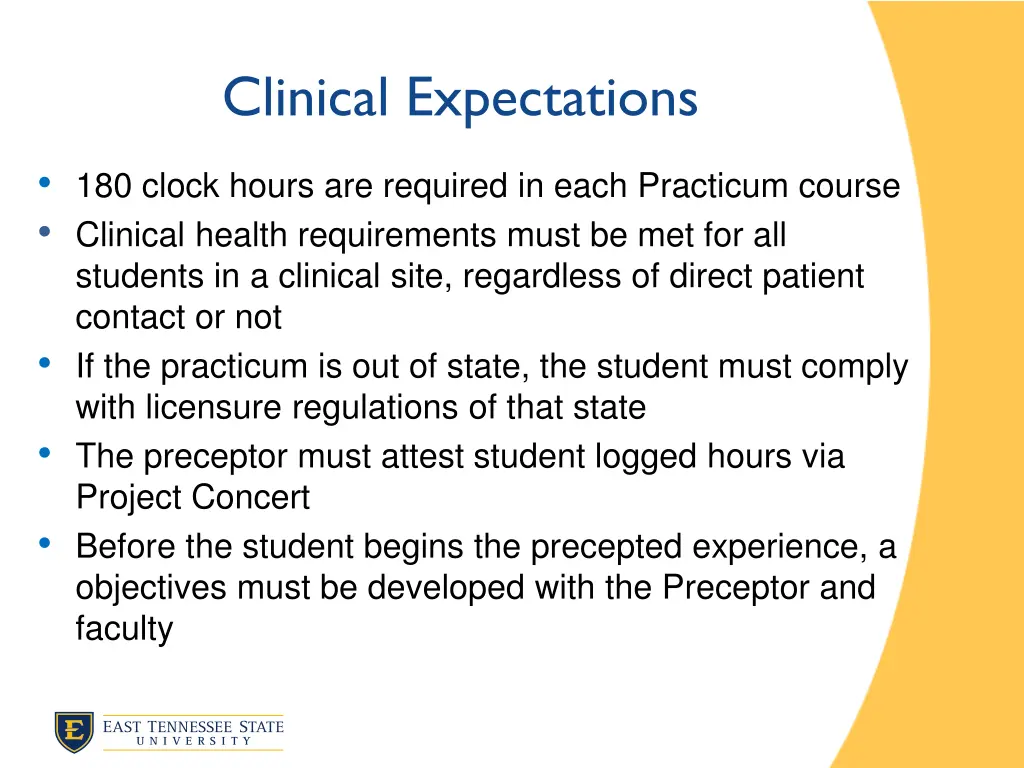 clinical expectations