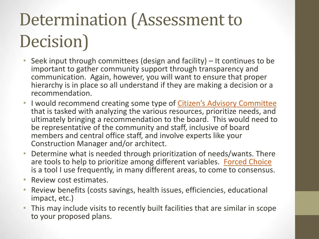 determination assessment to decision