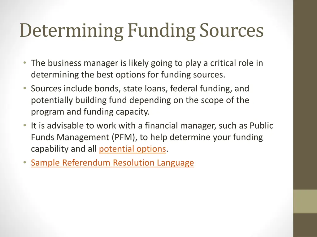 determining funding sources