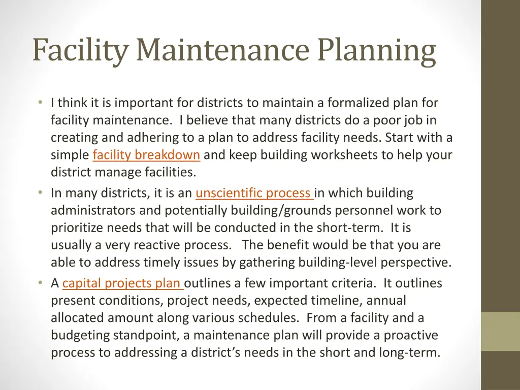 facility maintenance planning