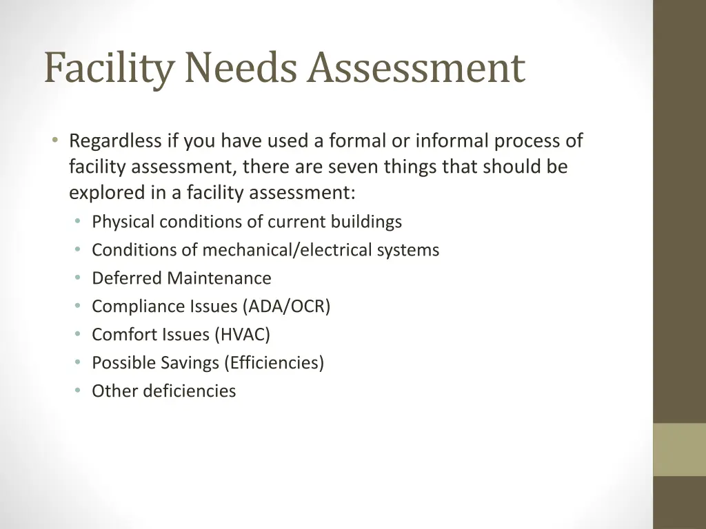 facility needs assessment