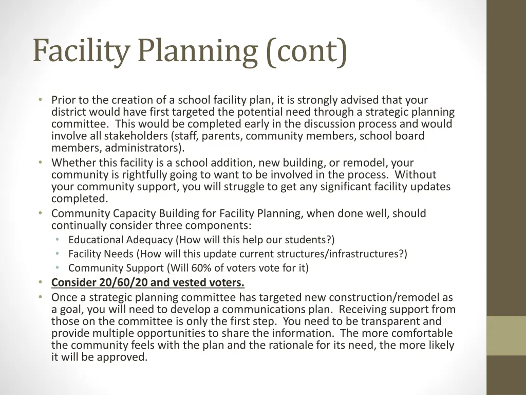 facility planning cont