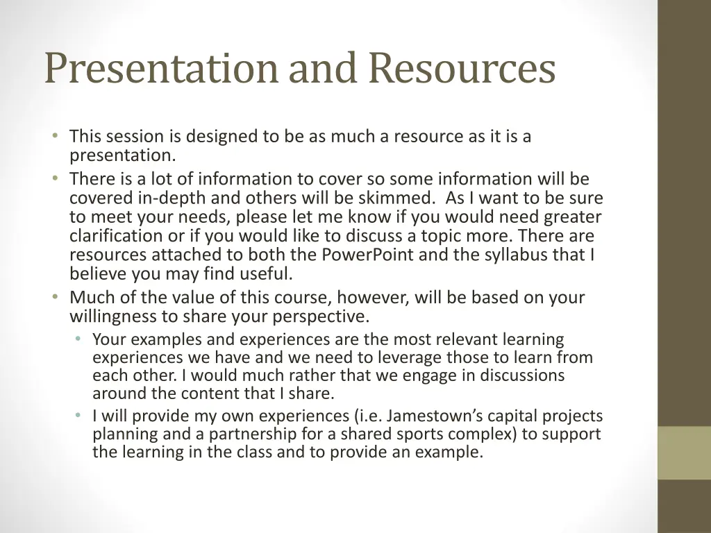 presentation and resources