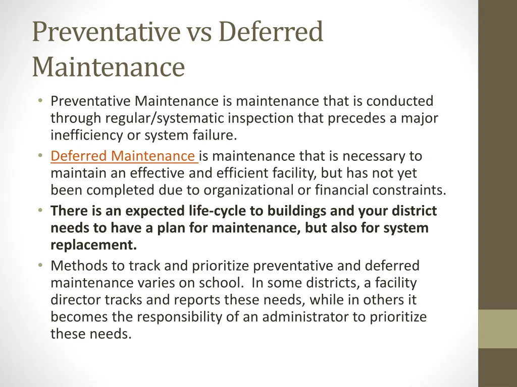 preventative vs deferred maintenance
