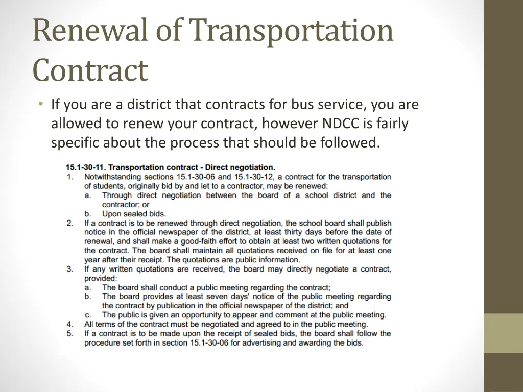 renewal of transportation contract