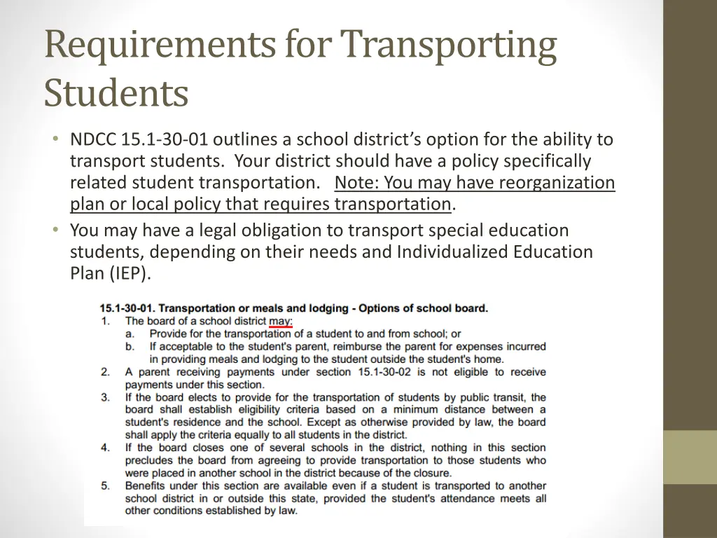 requirements for transporting students