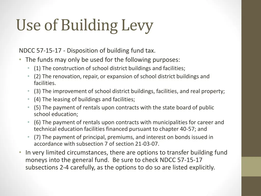 use of building levy