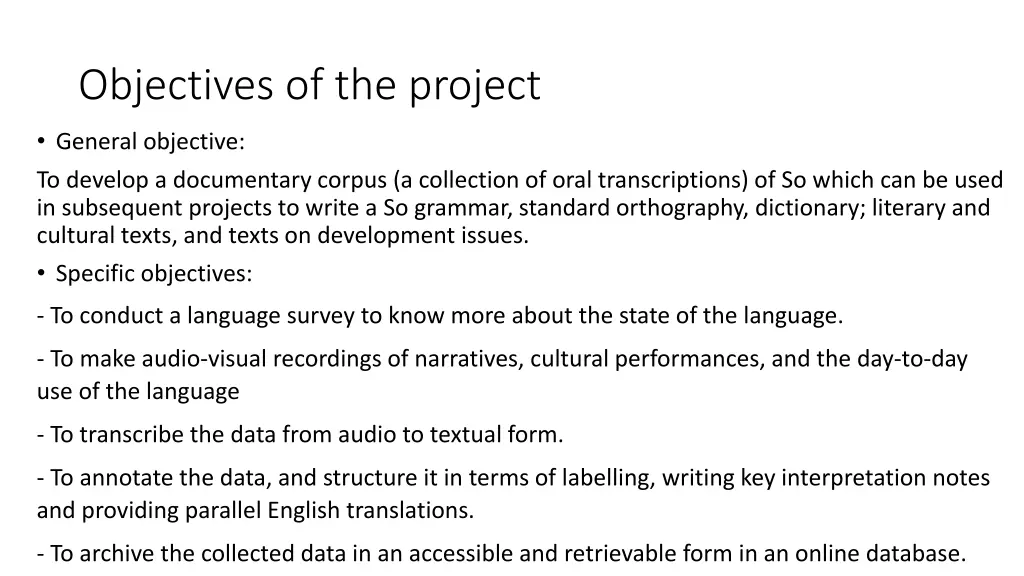 objectives of the project