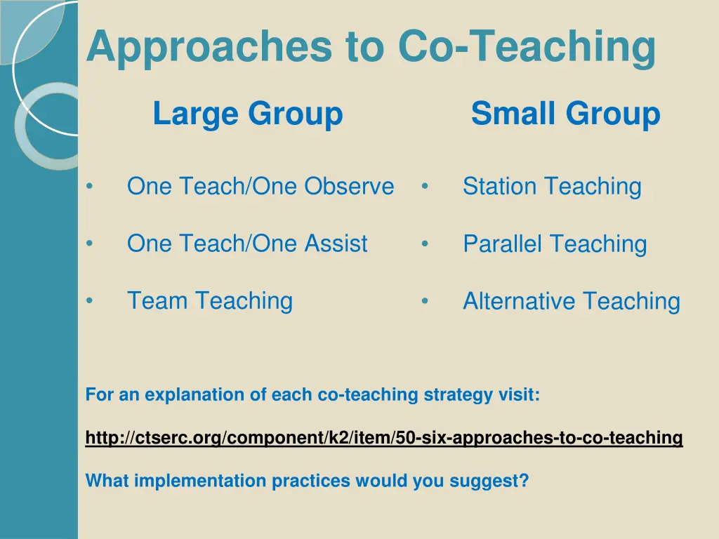 approaches to co teaching