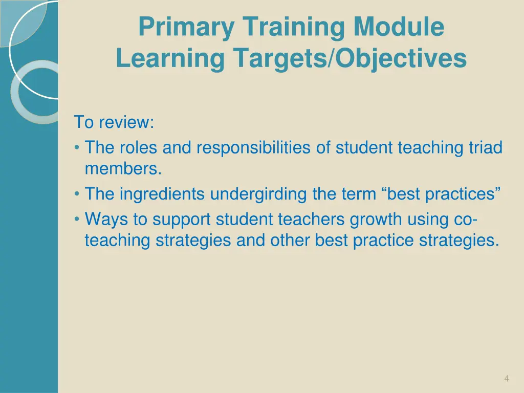 primary training module learning targets