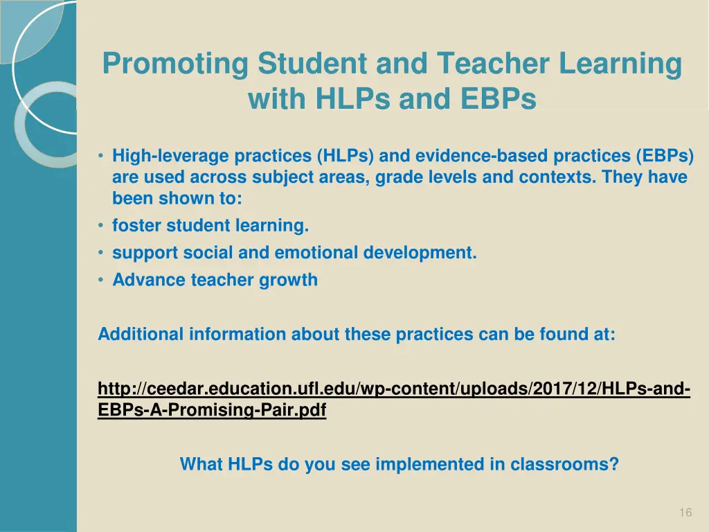 promoting student and teacher learning with hlps