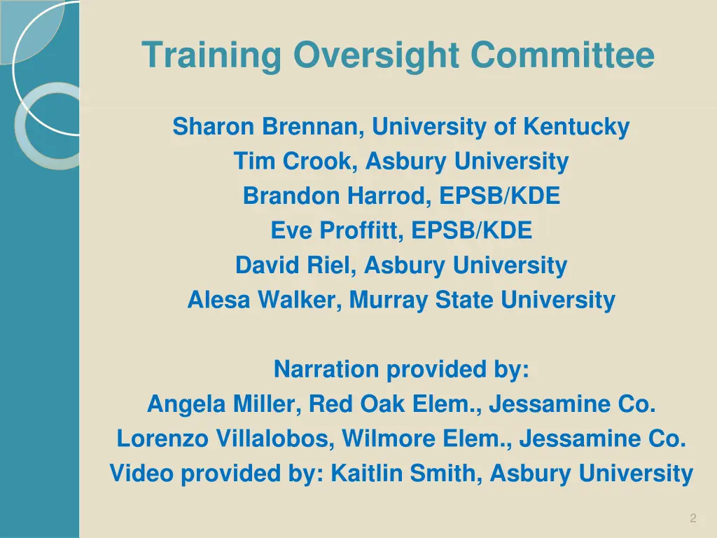 training oversight committee