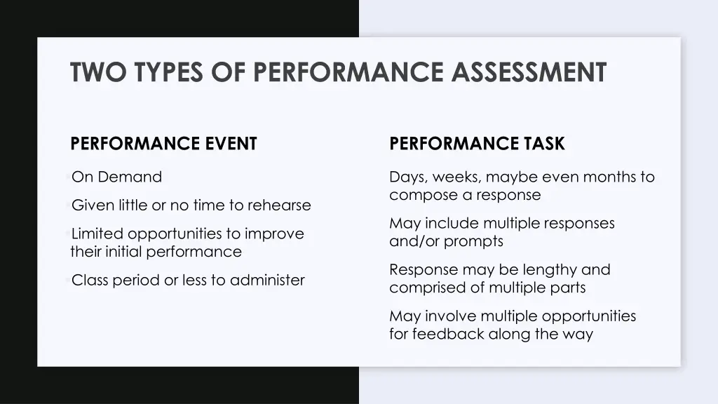 two types of performance assessment