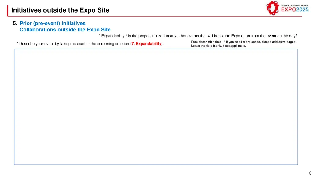 initiatives outside the expo site