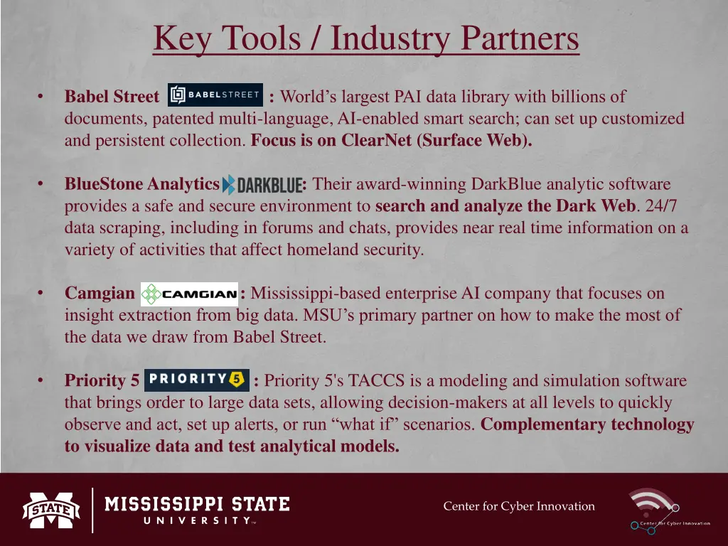 key tools industry partners