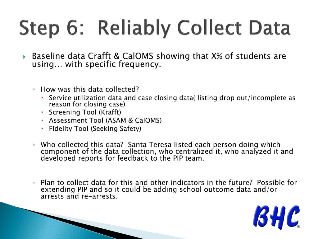 baseline data crafft caloms showing that