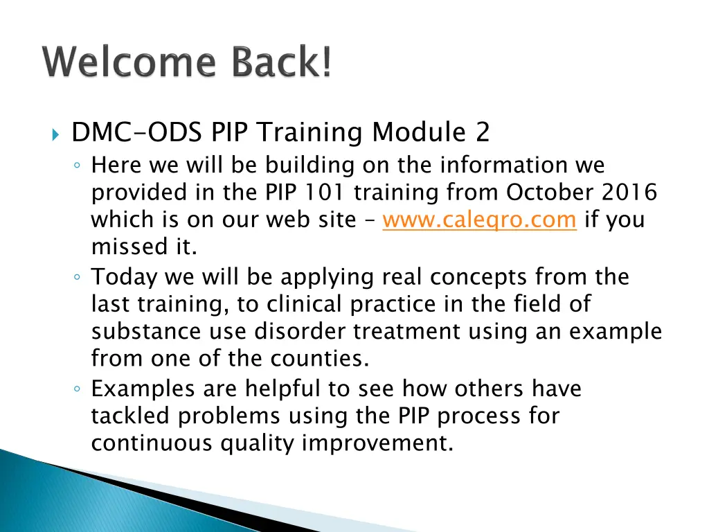 dmc ods pip training module 2 here we will
