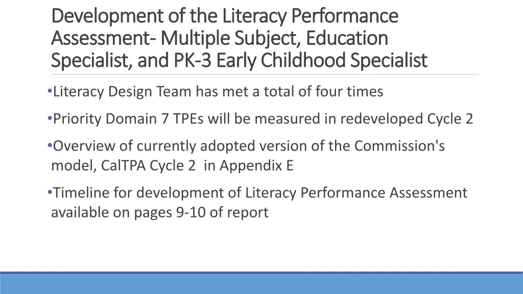 development of the literacy performance