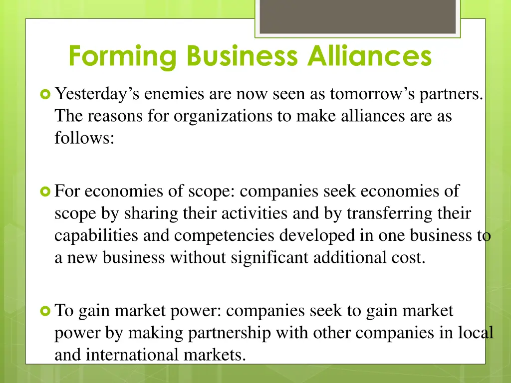 forming business alliances