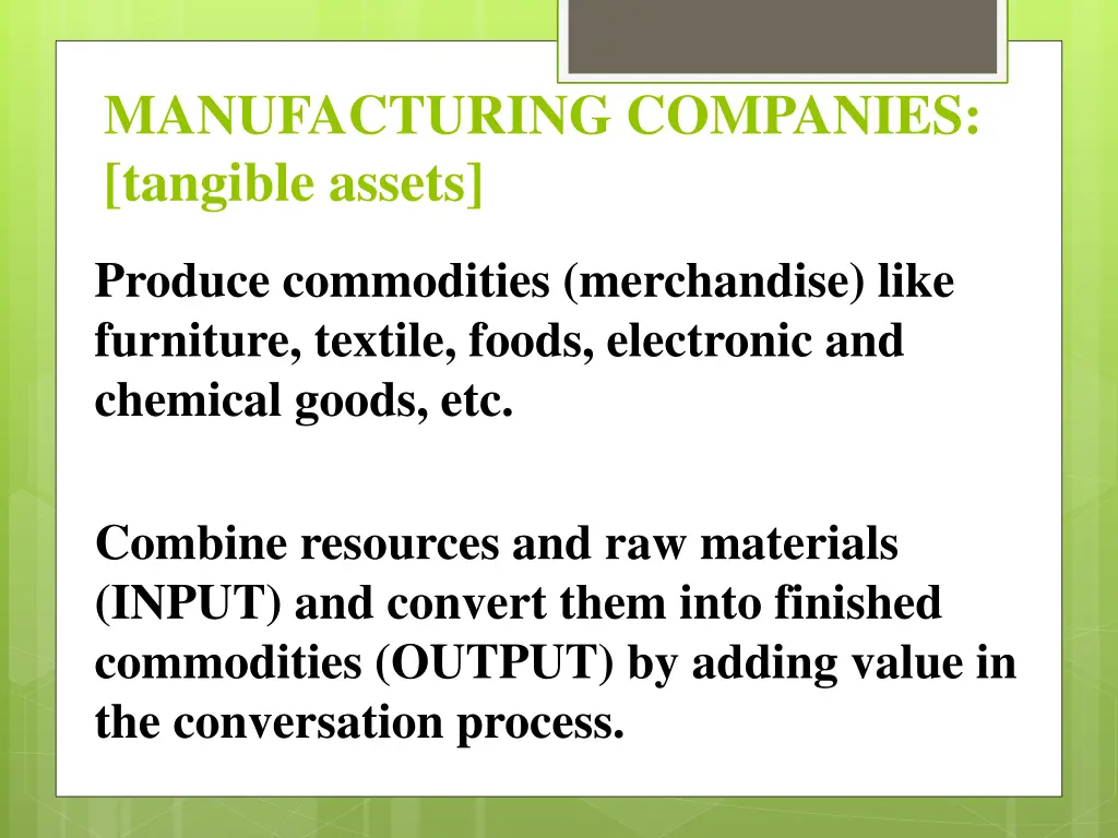 manufacturing companies tangible assets