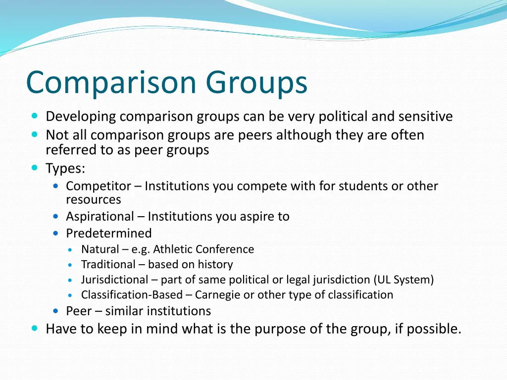 comparison groups developing comparison groups