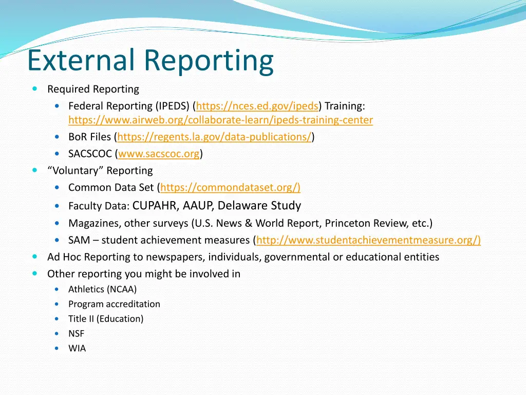 external reporting required reporting