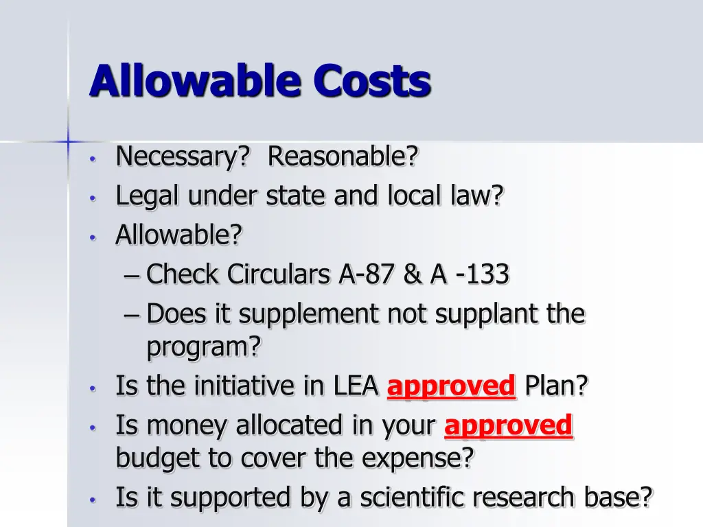 allowable costs